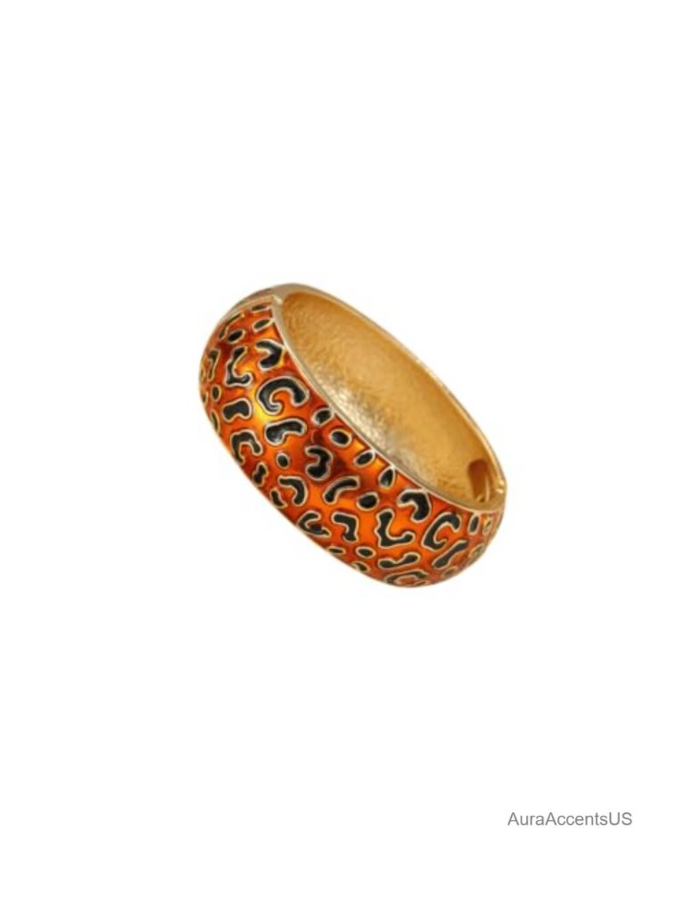 Gold Tone Mixed Metal Enamel Bangle Cuff Statement Bracelet Dome Hinge